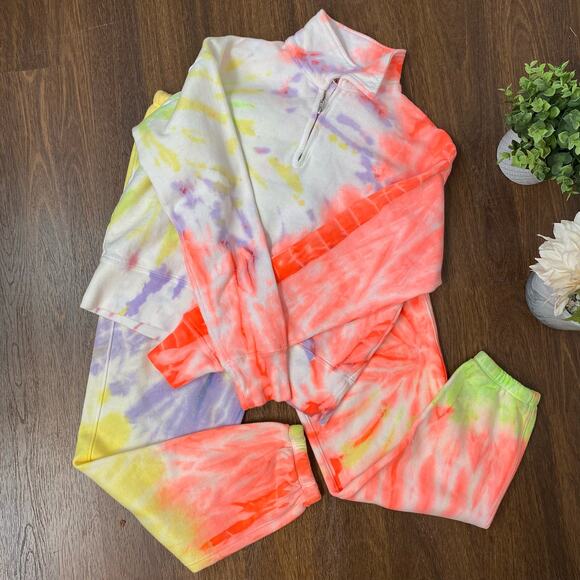 RE/DONE Tops - Re/Done x Hanes 2 Piece Raglan Neon Tie Dye Spiral Sweatshirt & Sweatpants M NEW